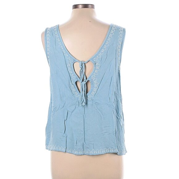"Buttons" Sleeveless Embroidered in white on Sky Blue background Size L - Picture 3 of 5